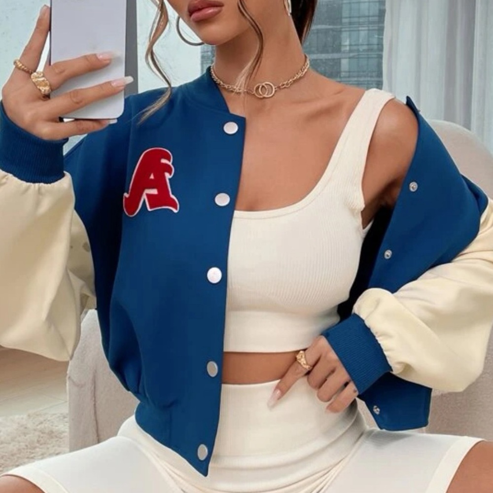 “A” Varsity Jacket - Blue & Beige - Sporty Jackets